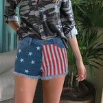 Trendy Women Jeans Shorts with Stars and Strips