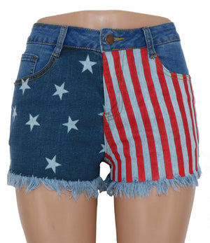 Trendy Women Jeans Shorts with Stars and Strips