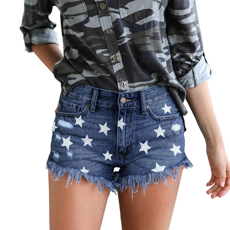 Be stylish - Women's Jeans Shorts with Stars